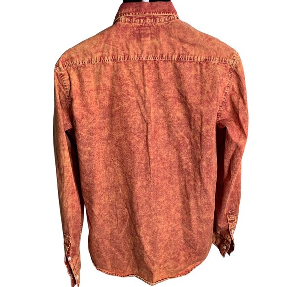 Quiksilver Button Up Long Sleeve Shirt S Red Acid Wash Pocket Collar Cotton - Picture 4 of 8
